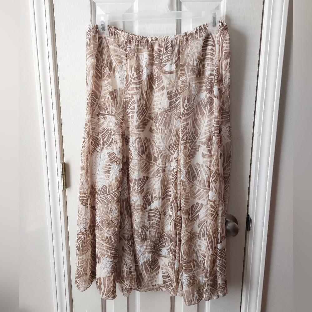 Ruby Rd. - Leaf Print A-Line/Full Skirt Brown & White Plus Size 14